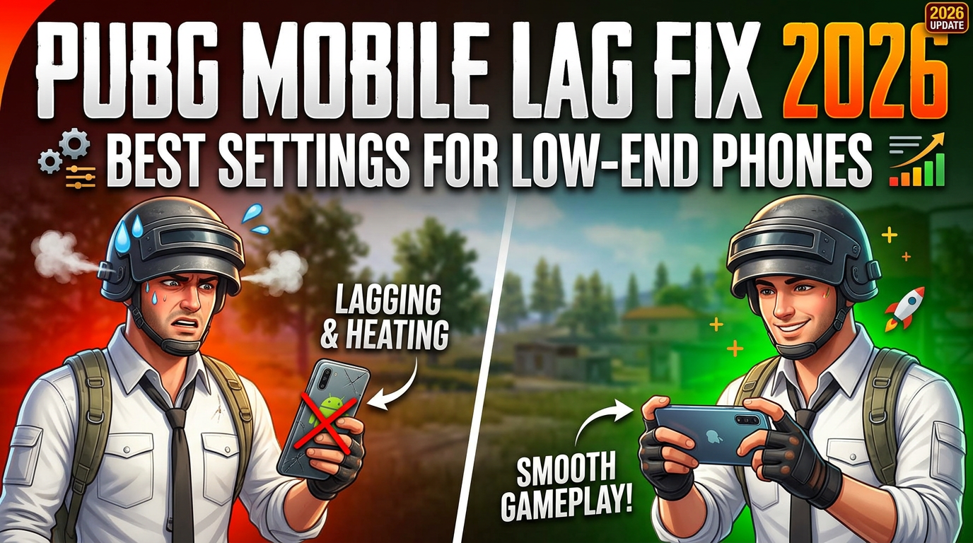 PUBG MOBILE LAG FIX 2026; 2026 UPDATE; BEST SETTINGS FOR LOW-END PHONES; LAGGING & HEATING; SMOOTH GAMEPLAY!