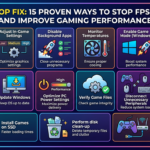 FPS DROP FIX: 15 PROVEN WAYS TO STOP FPS DROPS AND IMPROVE GAMING PERFORMANCE. Update Graphics Drivers—Download latest drivers; Adjust In-Game Settings—Optimize graphics settings; Disable Background Apps—Close unnecessary programs; Monitor Temperatures—Ensure proper cooling; Enable Game Mode (Windows)—Boost system performance; Clean Install GPU Drivers—Completely remove old drivers; Scan for Malware—Eliminate performance-draining viruses; Update Windows—Keep OS up to date; Optimize PC Power Settings—Maximize power delivery; Verify Game Files—Check game integrity; Disconnect Unnecessary Peripherals—Reduce system load; Lower Screen Resolution—Reduce rendering demands; Install Games on SSD—Faster loading times; Perform disk clean-up—Delete temporary files and clutter; Use wired connection—Improve network stability for online games.